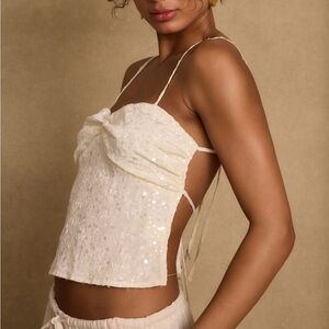 12th Tribe Silvia Ivory Sequin Top